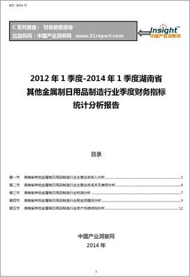 2012-2014年1季度湖南省其他金属制日用品制造行业财务指标分析季报